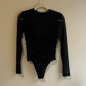 Black Long Sleeve Ruched Bodysuit